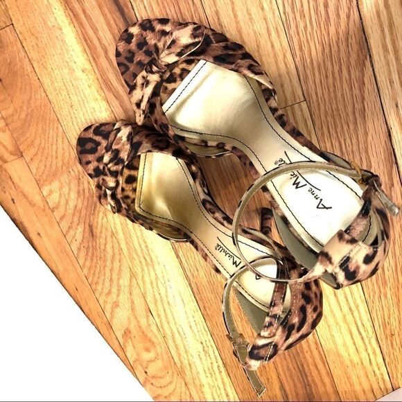 Leopard cheetah print sandal heels shoes NEW satin brown gold tan black 7.5 NIB - Picture 8 of 13